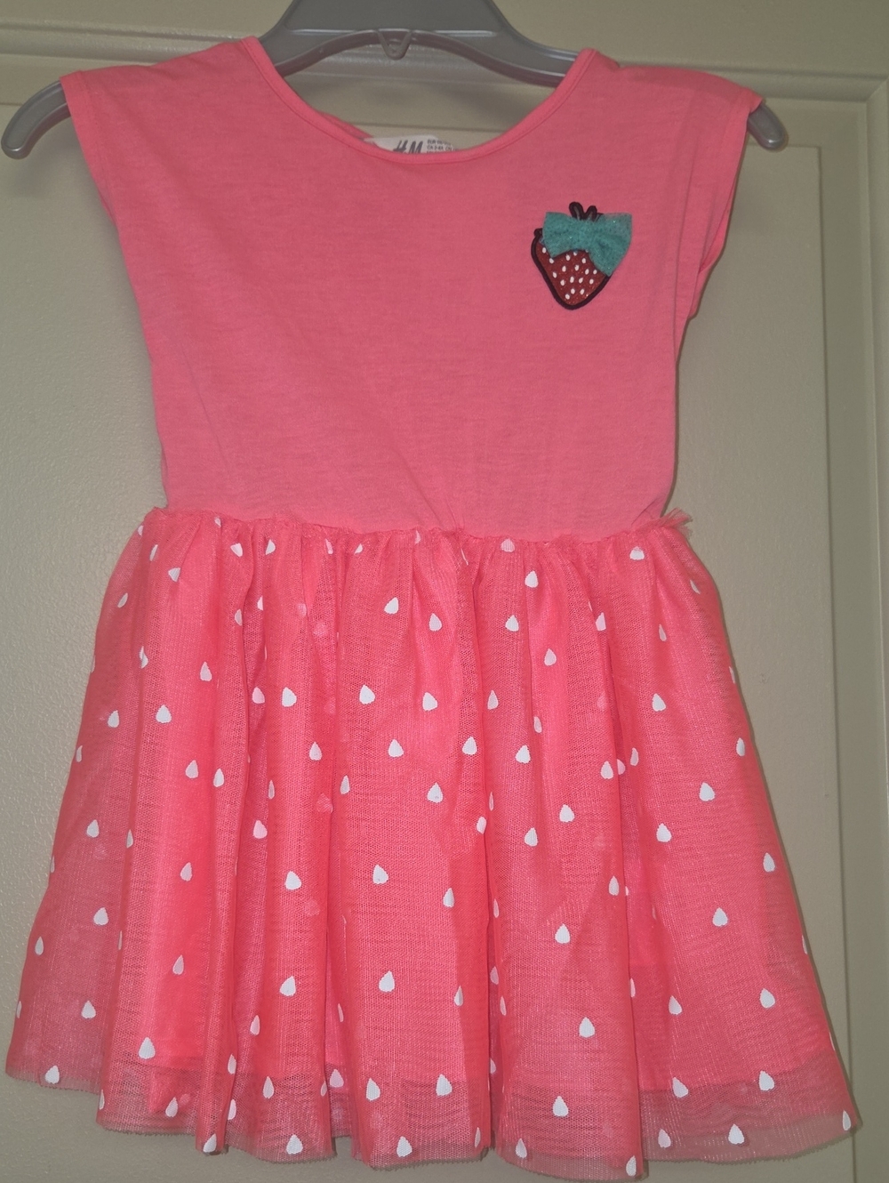 H&M Pink Strawberry Appliqué Tulle Dress